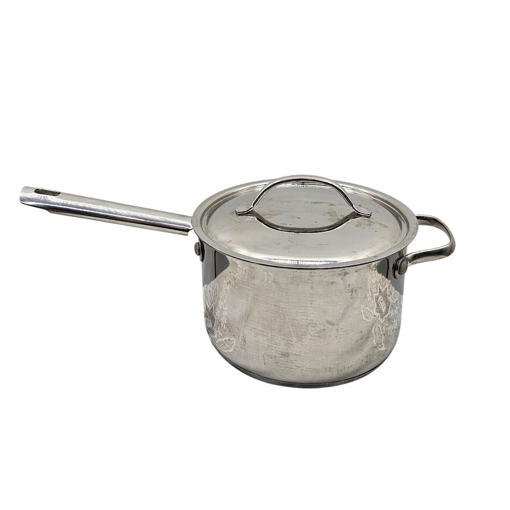 Wolfgang Puck 4qt Saucepan 18-10 Stainless Steel Floral Etched Pot with Lid 0207